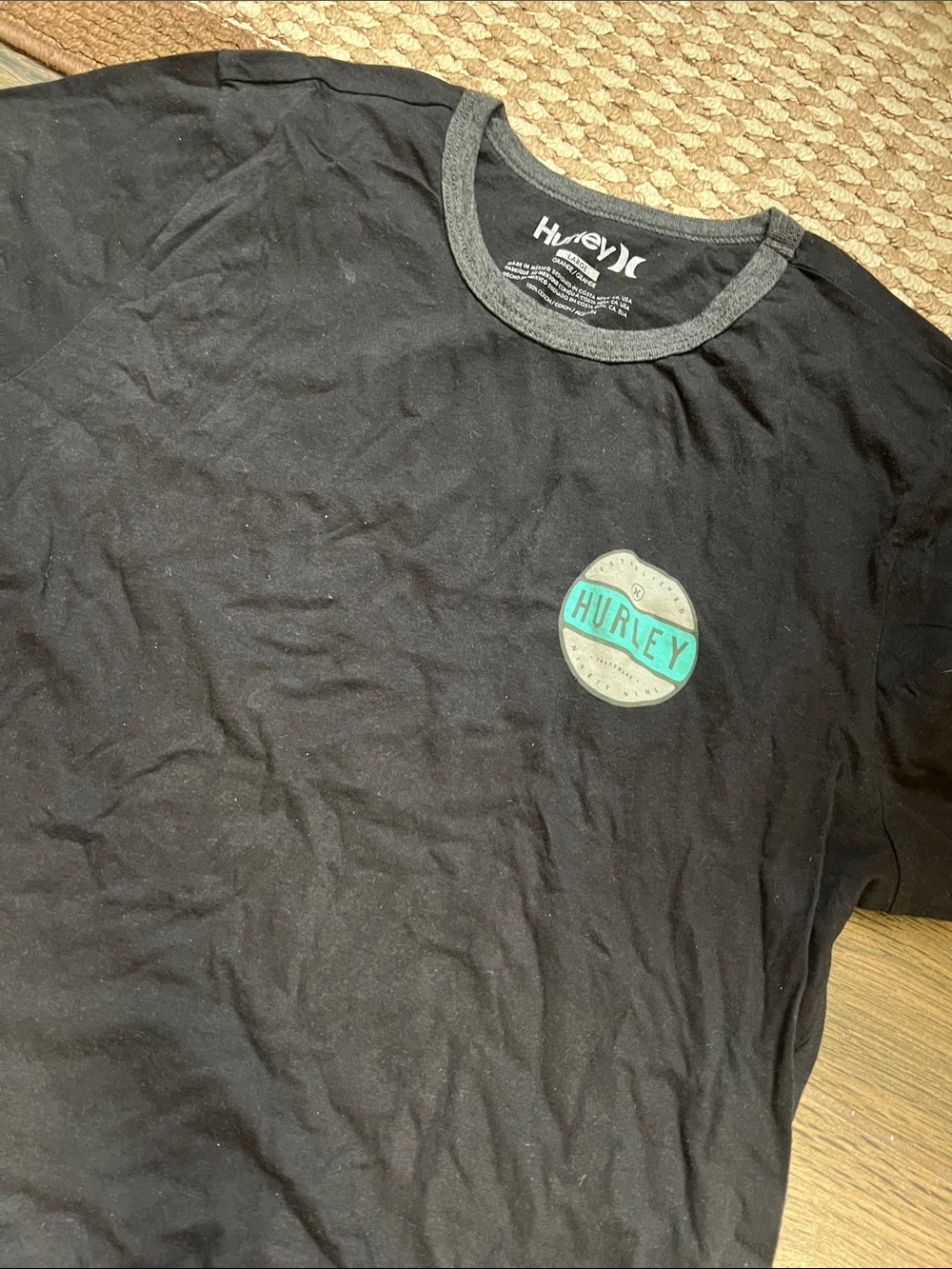 Hurley Black Short Sleeve Tee with Teal Logo Accent